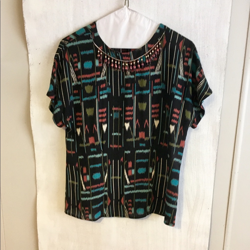 Carole Little Beaded Design Top Loose size 2 s/s